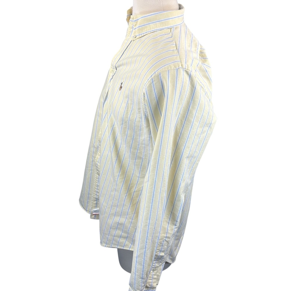 Ralph Lauren Mens Custom Fit Oxford Yellow Blue Stripe Flesh Pony XL Long Sleeve - Picture 3 of 6